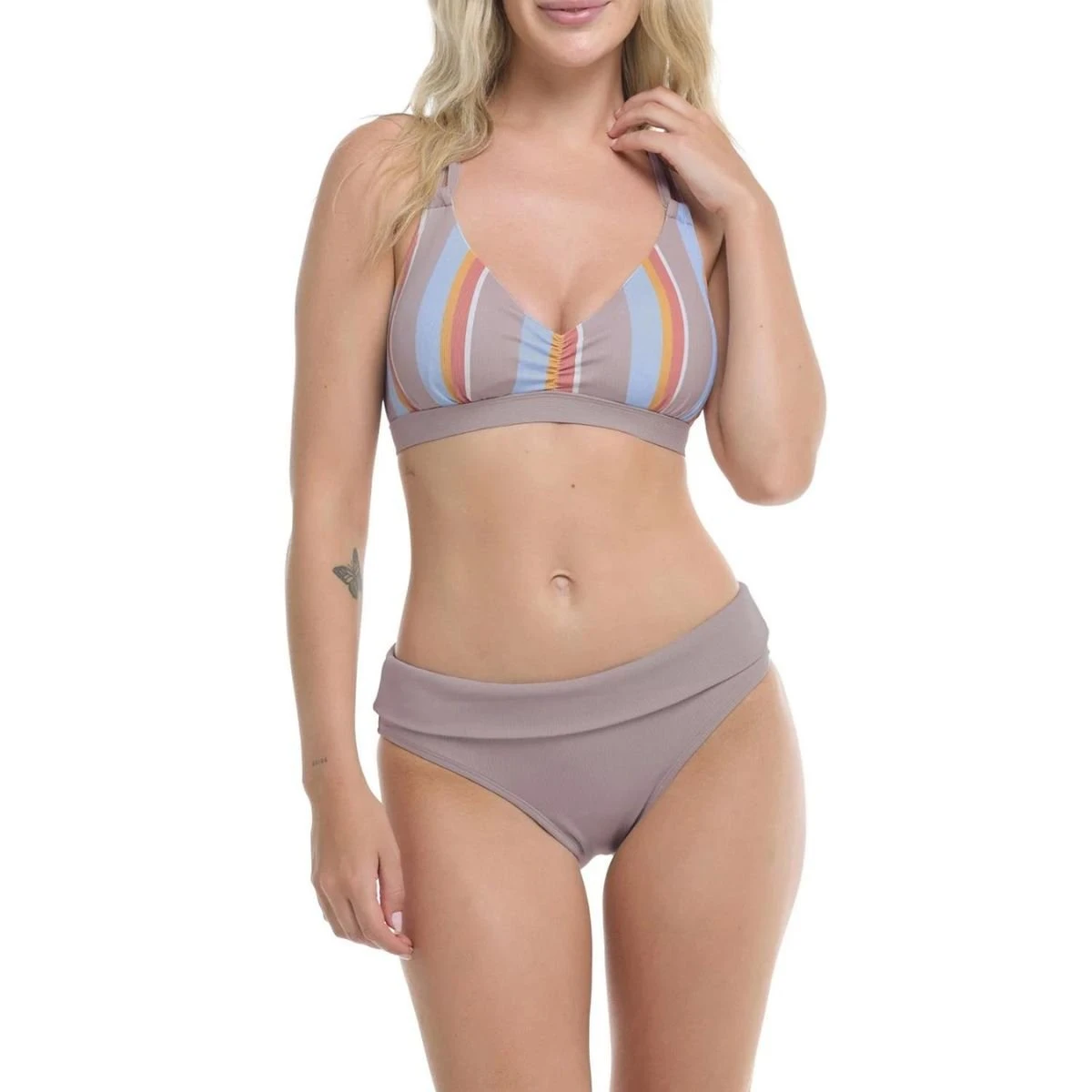 Body Glove St. Barts Mid Waist Foldover Bikini Bottom In Taupe
